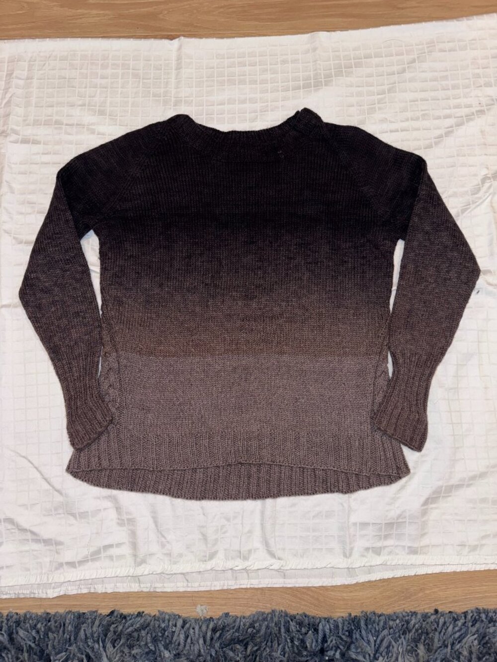 Hand Dyed & Knit Ombre Cabled Rib Wool Sweater - XL